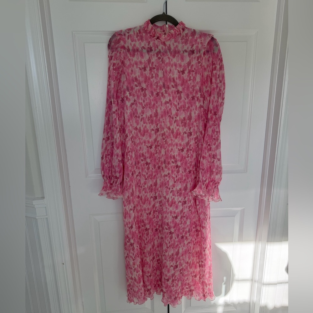 Ganni Pink Floral Long Sleeve Dress